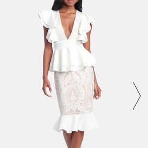 BEBE Peplum Lace Pencil Midi Dress NWT